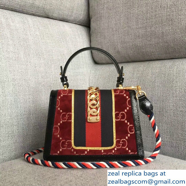 Gucci Sylvie Web GG Velvet Top Handle Shoulder Mini Bag 470270 Red 2018