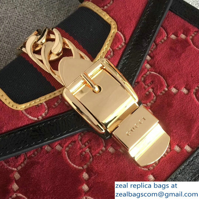 Gucci Sylvie Web GG Velvet Top Handle Shoulder Mini Bag 470270 Red 2018 - Click Image to Close