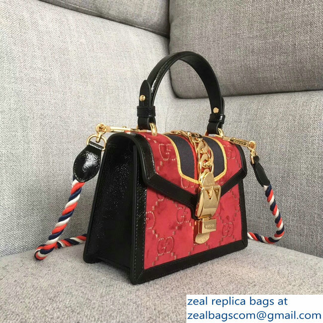 Gucci Sylvie Web GG Velvet Top Handle Shoulder Mini Bag 470270 Red 2018 - Click Image to Close