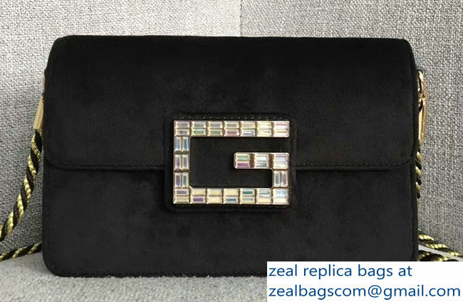 Gucci Velvet Shoulder Bag Black With Square G 544242 2018 - Click Image to Close