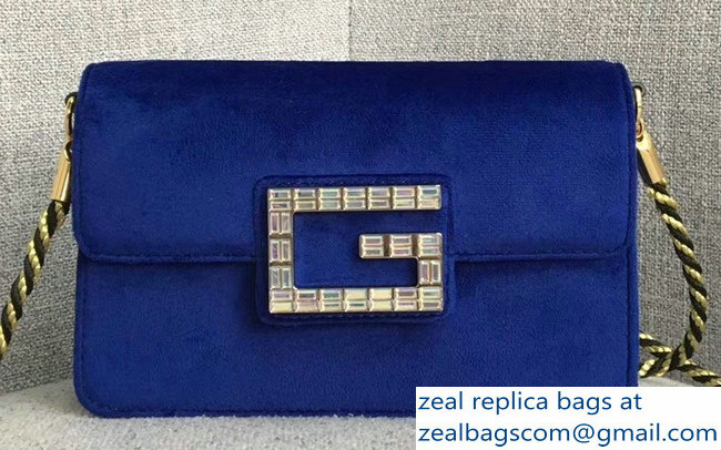 Gucci Velvet Shoulder Bag Blue With Square G 544242 2018 - Click Image to Close
