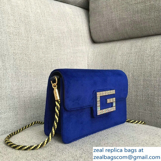 Gucci Velvet Shoulder Bag Blue With Square G 544242 2018 - Click Image to Close