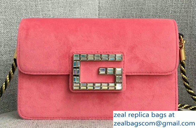 Gucci Velvet Shoulder Bag Pink With Square G 544242 2018