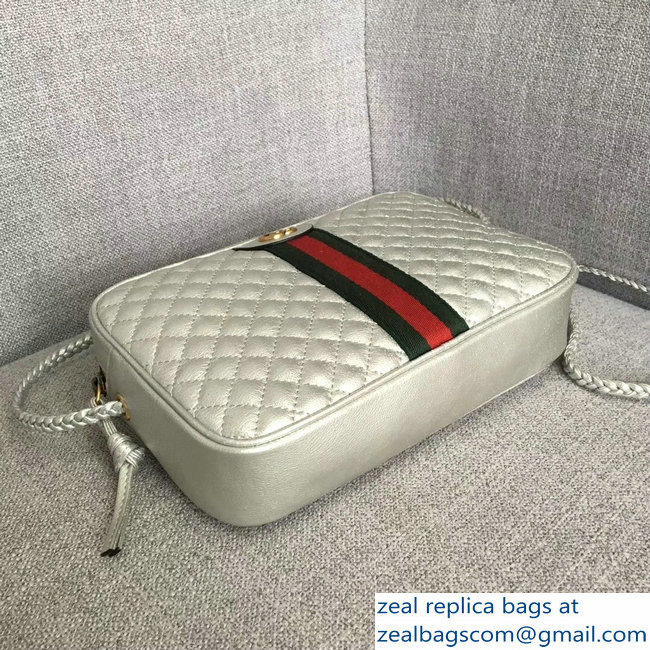 Gucci Web Double G Laminated Leather Small Shoulber Bag 541051 Silver 2018 - Click Image to Close