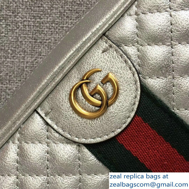 Gucci Web Double G Laminated Leather Small Shoulber Bag 541051 Silver 2018 - Click Image to Close