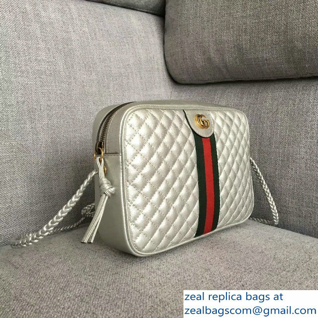 Gucci Web Double G Laminated Leather Small Shoulber Bag 541051 Silver 2018
