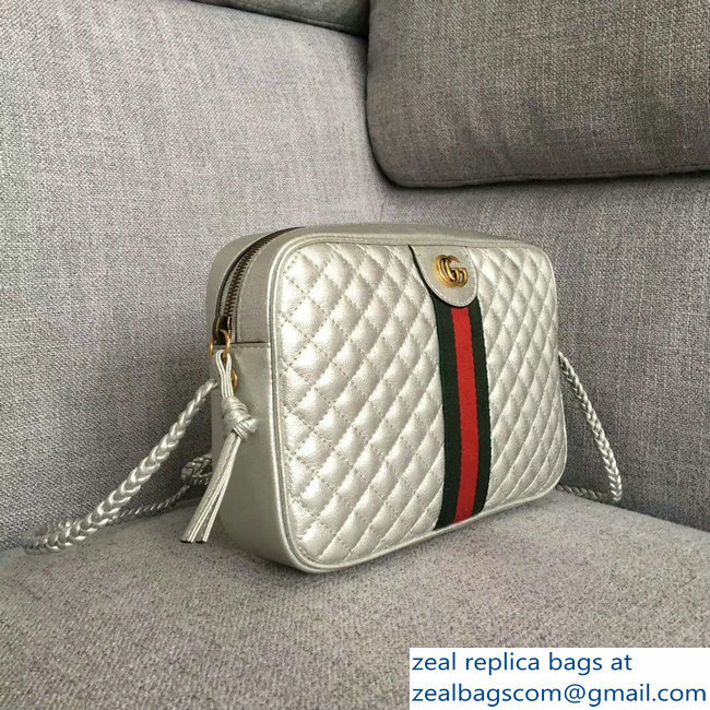 Gucci Web Double G Laminated Leather Small Shoulber Bag 541051 Silver 2018 - Click Image to Close