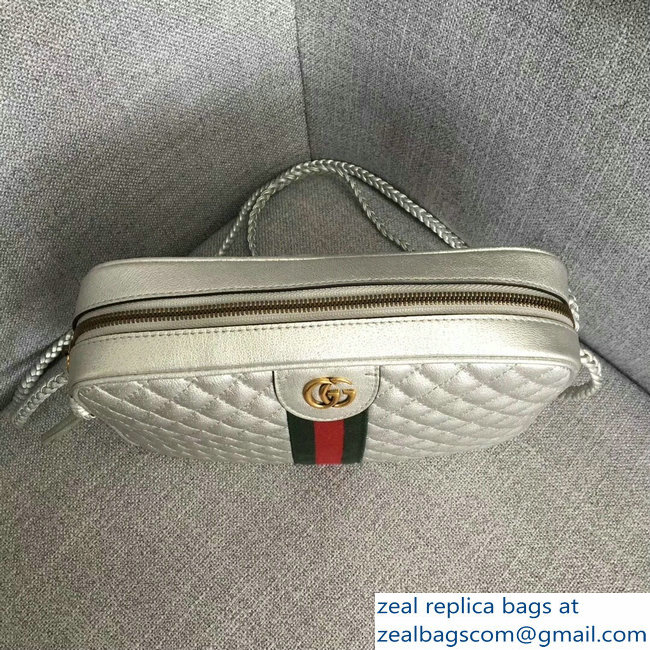 Gucci Web Double G Laminated Leather Small Shoulber Bag 541051 Silver 2018 - Click Image to Close