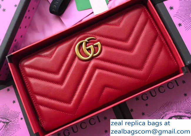 Gucci 16 Card GG Marmont Zip Around Wallet 474814 Red - Click Image to Close