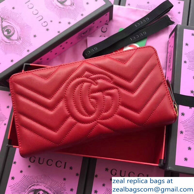 Gucci 16 Card GG Marmont Zip Around Wallet 474814 Red