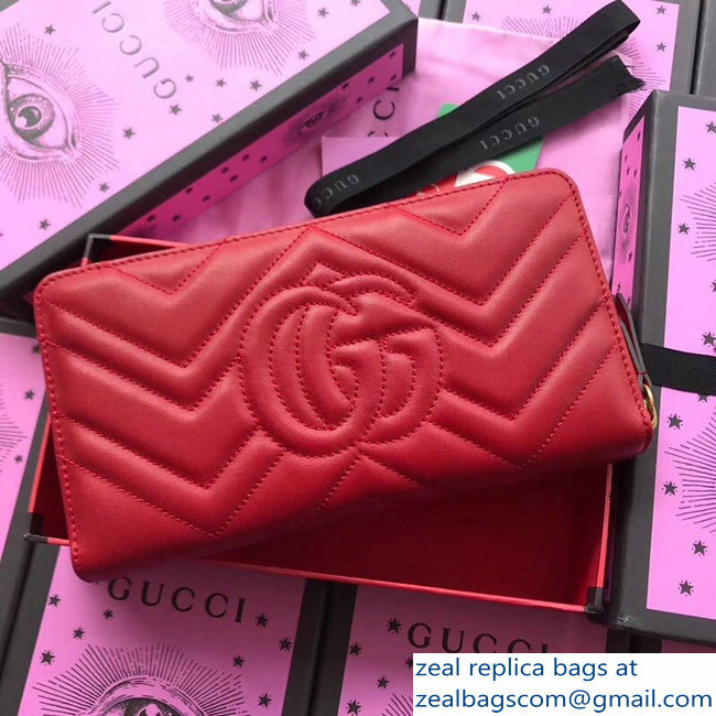 Gucci 16 Card GG Marmont Zip Around Wallet 474814 Red - Click Image to Close