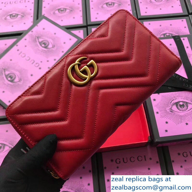 Gucci 16 Card GG Marmont Zip Around Wallet 474814 Red