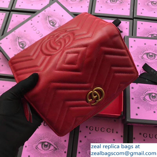 Gucci 16 Card GG Marmont Zip Around Wallet 474814 Red