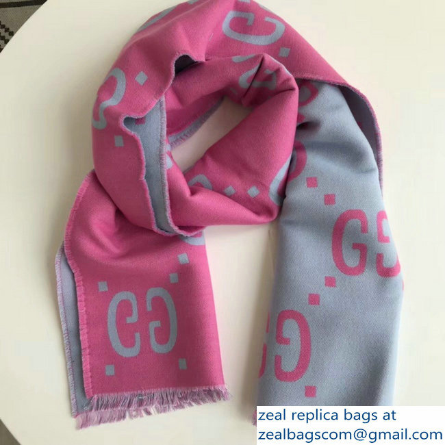 Gucci GG Jacquard Wool Scarf Pink/Gray 2018