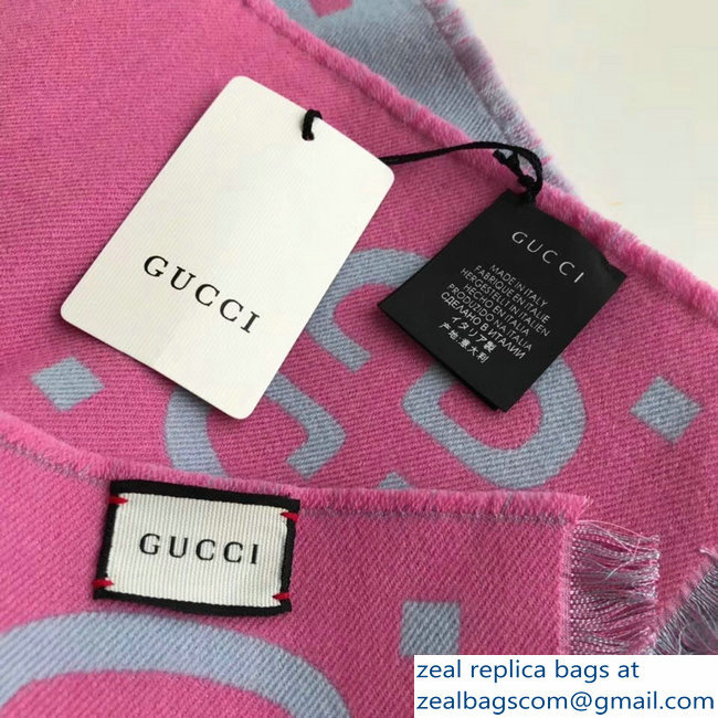 Gucci GG Jacquard Wool Scarf Pink/Gray 2018