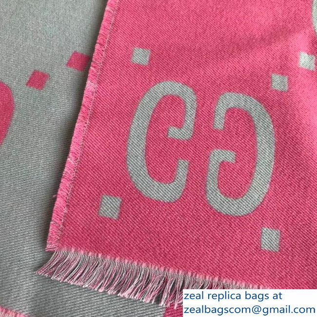 Gucci GG Jacquard Wool Scarf Pink/Gray 2018