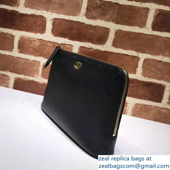 Gucci GG Leather Pouch Clutch Bag 497989 Black 2018