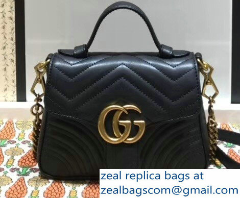Gucci GG Marmont Matelasse Chevron Mini Top Handle Bag 547260 Black 2018 - Click Image to Close