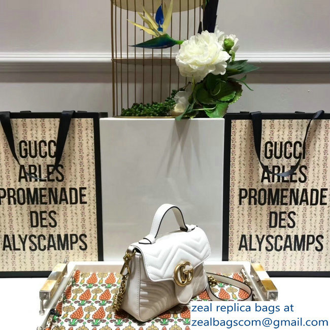 Gucci GG Marmont Matelasse Chevron Mini Top Handle Bag 547260 White 2018 - Click Image to Close