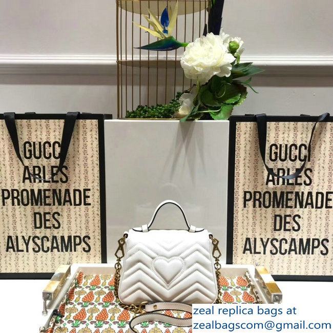 Gucci GG Marmont Matelasse Chevron Mini Top Handle Bag 547260 White 2018 - Click Image to Close