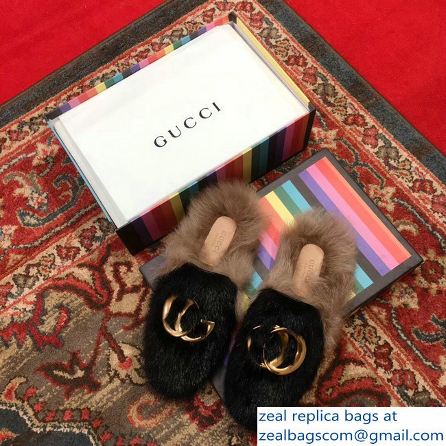 Gucci GG Princetown Mink Fur Mules Slipper Black 2018