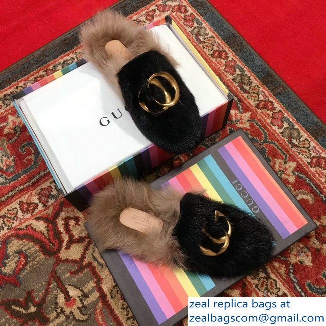 Gucci GG Princetown Mink Fur Mules Slipper Black 2018