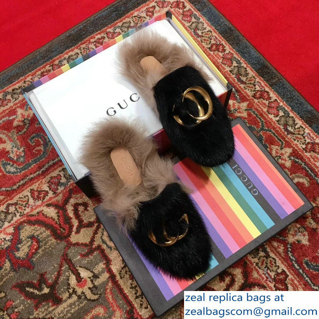 Gucci GG Princetown Mink Fur Mules Slipper Black 2018