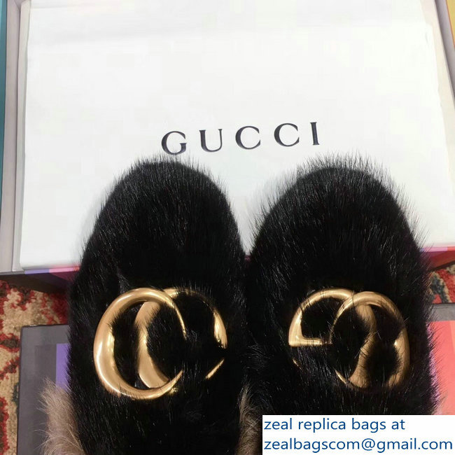 Gucci GG Princetown Mink Fur Mules Slipper Black 2018