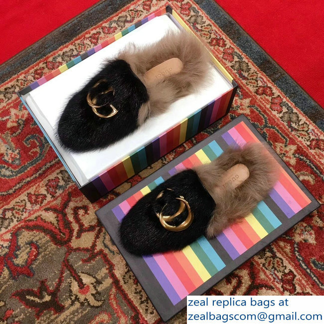 Gucci GG Princetown Mink Fur Mules Slipper Black 2018