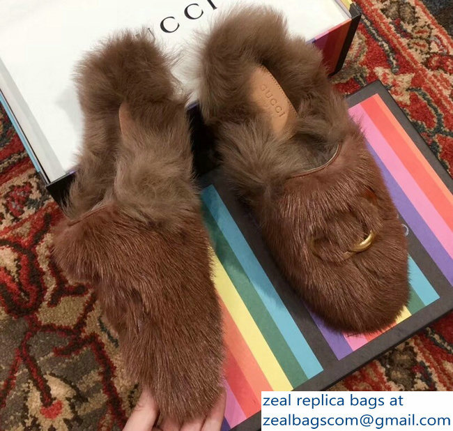 Gucci GG Princetown Mink Fur Mules Slipper Brown 2018 - Click Image to Close