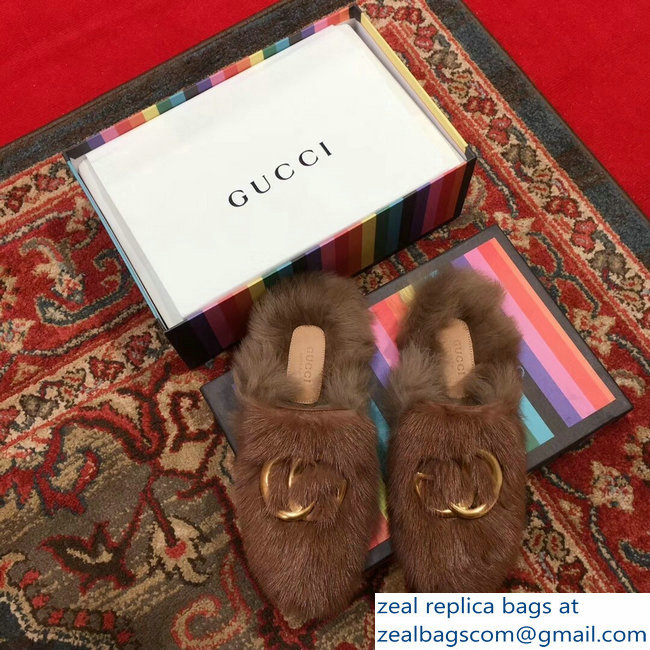 Gucci GG Princetown Mink Fur Mules Slipper Brown 2018 - Click Image to Close