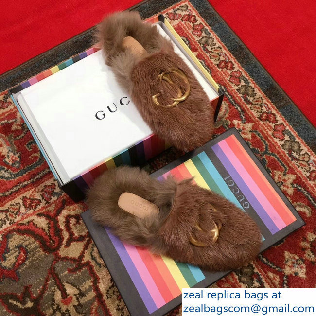 Gucci GG Princetown Mink Fur Mules Slipper Brown 2018 - Click Image to Close