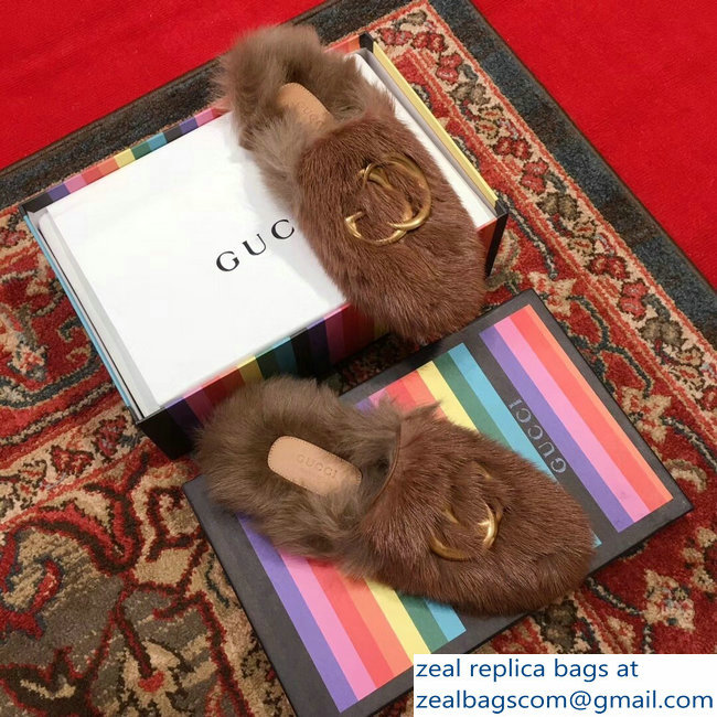 Gucci GG Princetown Mink Fur Mules Slipper Brown 2018