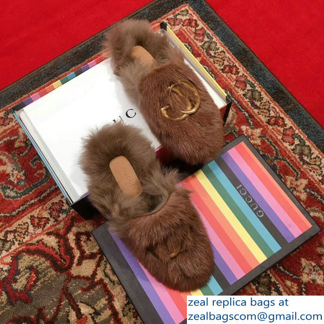 Gucci GG Princetown Mink Fur Mules Slipper Brown 2018