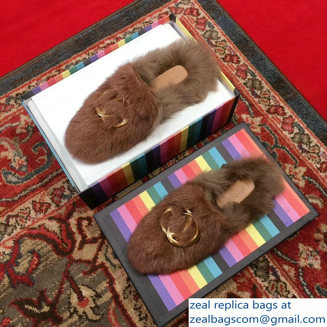 Gucci GG Princetown Mink Fur Mules Slipper Brown 2018