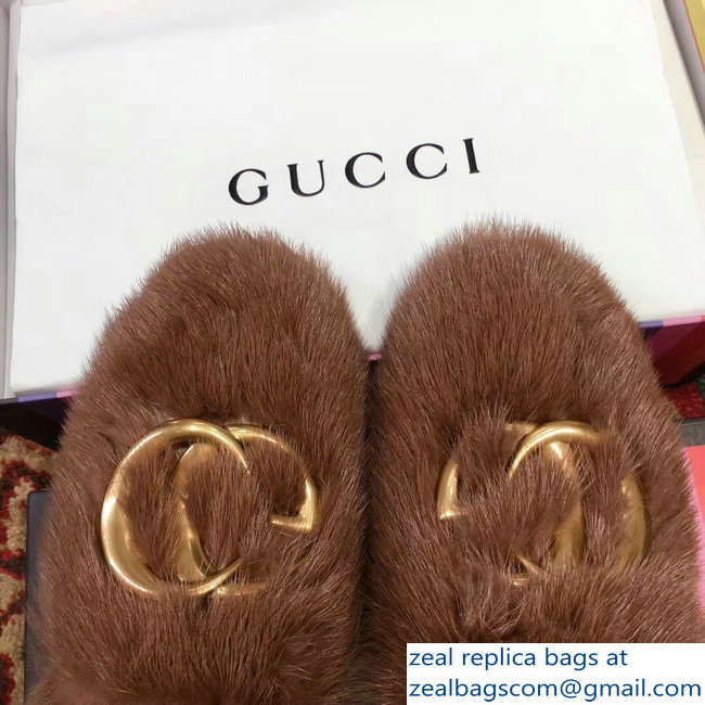 Gucci GG Princetown Mink Fur Mules Slipper Brown 2018