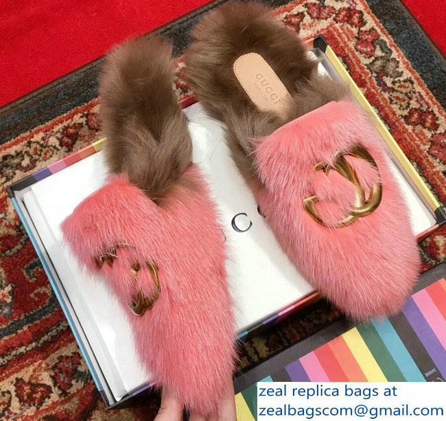 Gucci GG Princetown Mink Fur Mules Slipper Pink 2018 - Click Image to Close