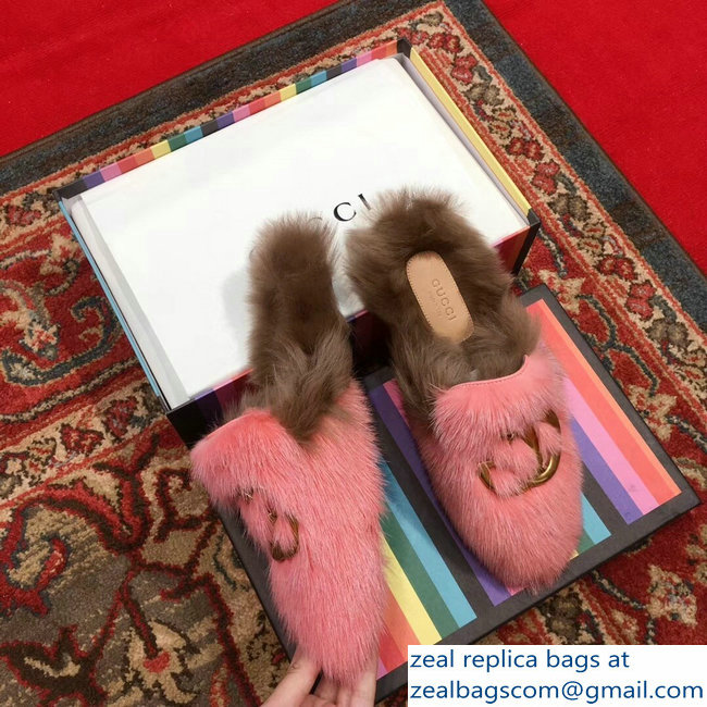 Gucci GG Princetown Mink Fur Mules Slipper Pink 2018 - Click Image to Close