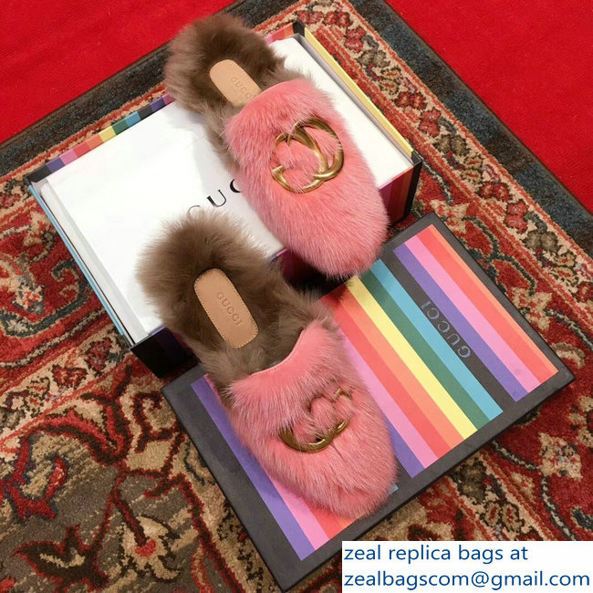 Gucci GG Princetown Mink Fur Mules Slipper Pink 2018 - Click Image to Close