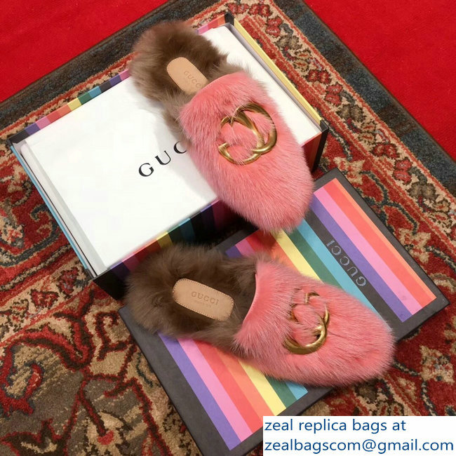 Gucci GG Princetown Mink Fur Mules Slipper Pink 2018 - Click Image to Close