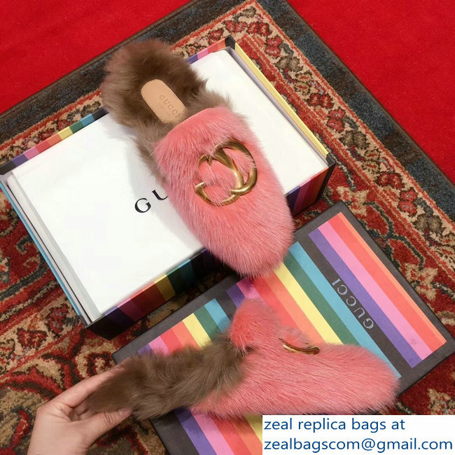 Gucci GG Princetown Mink Fur Mules Slipper Pink 2018 - Click Image to Close