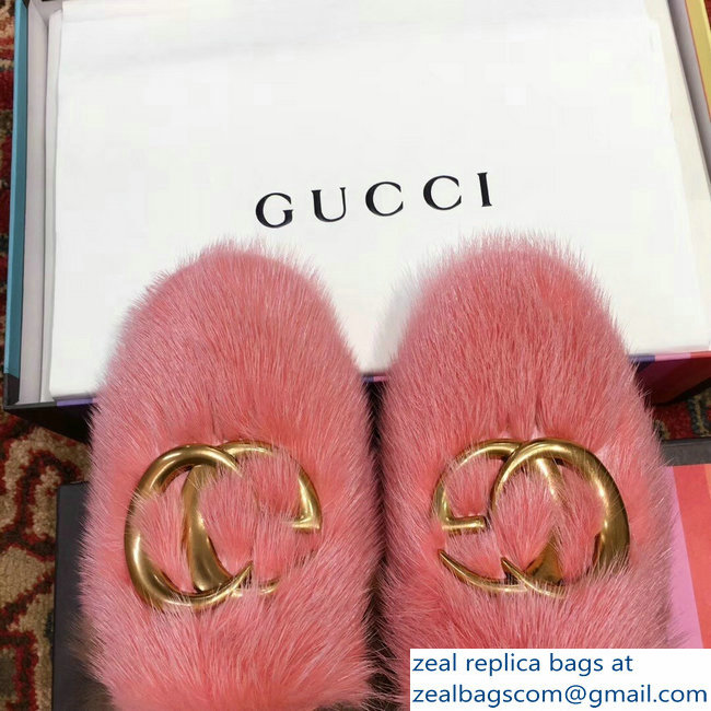 Gucci GG Princetown Mink Fur Mules Slipper Pink 2018 - Click Image to Close