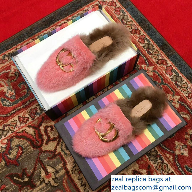 Gucci GG Princetown Mink Fur Mules Slipper Pink 2018 - Click Image to Close