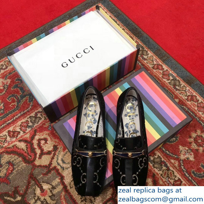 Gucci GG Velvet Loafer with Stripe Black 2018