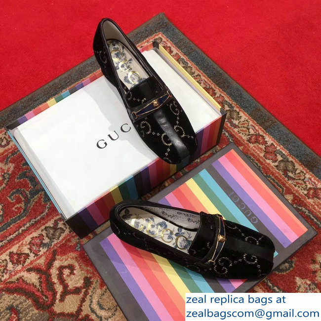 Gucci GG Velvet Loafer with Stripe Black 2018