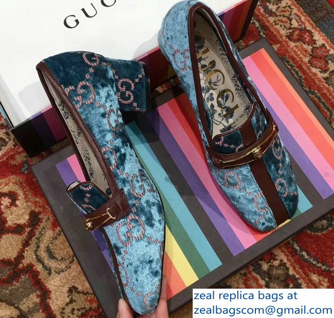 Gucci GG Velvet Loafer with Stripe Blue 2018 - Click Image to Close