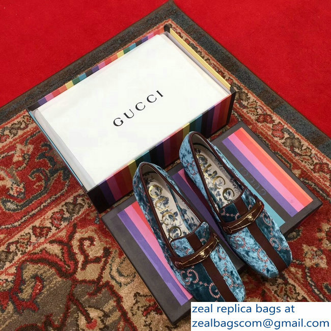 Gucci GG Velvet Loafer with Stripe Blue 2018 - Click Image to Close