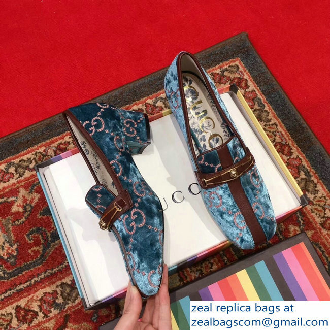 Gucci GG Velvet Loafer with Stripe Blue 2018