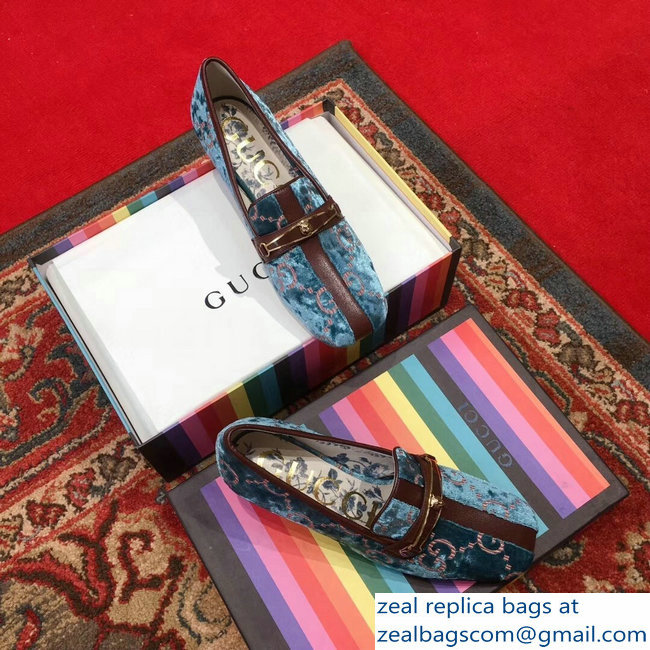 Gucci GG Velvet Loafer with Stripe Blue 2018
