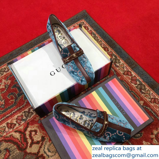 Gucci GG Velvet Loafer with Stripe Blue 2018 - Click Image to Close